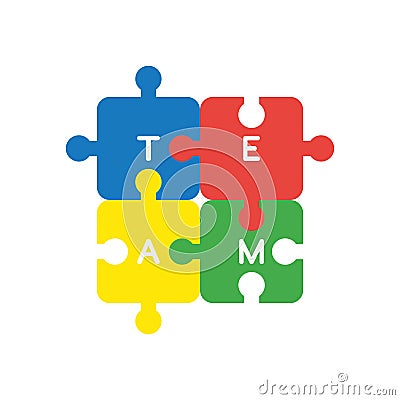 Vector icon concept of four connected team jigsaw puzzle pieces Vector Illustration