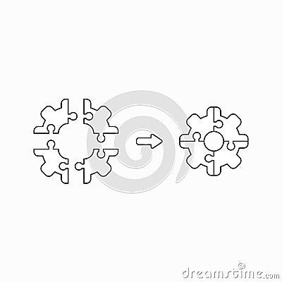 Vector icon concept of gear shaped puzzle pieces connecting Vector Illustration