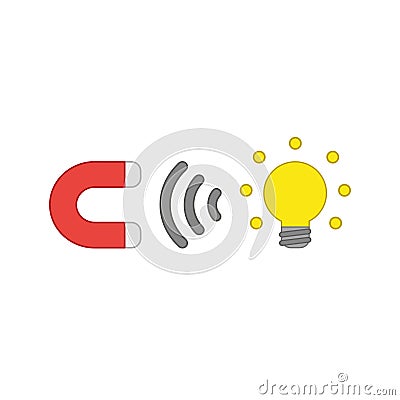 Vector icon concept of magnet attracting glowing light bulb idea Vector Illustration