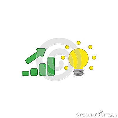 Vector icon concept of sales bar chart with arrow pointing up and glowing light bulb symbolizes good idea Vector Illustration