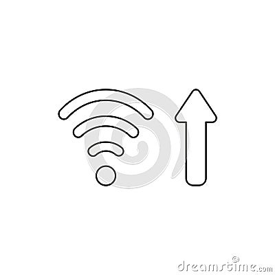 Vector icon concept of wifi wireless symbol with arrow moving up symbolizing high-speed internet connection. Black outline Vector Illustration