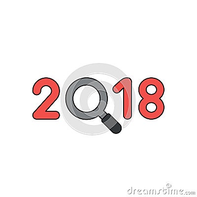 Vector icon concept of year of 2018 word with magnifying glass Vector Illustration