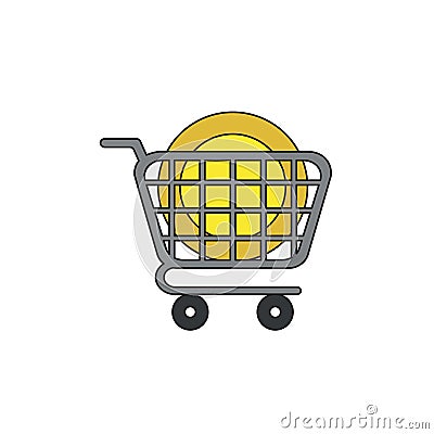 Vector icon concept of dollar moeny coin in shopping cart Vector Illustration
