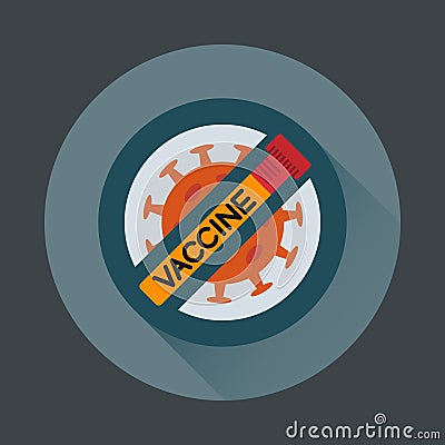 Flat Vector Icon of Coronavirus COVID-19 vaccine discovery. Covid19 coronavirus vaccine in doodle style. Vaccine ampoule for Vector Illustration