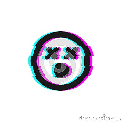 Vector icon of glitch Error negative emoji. Glitch Dead emoticon symbol isolated on white background Vector EPS 10 Vector Illustration