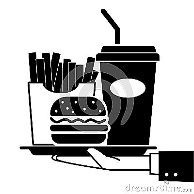 Vector icon of hand carrying food and drink for takeout takeaway Stock Photo