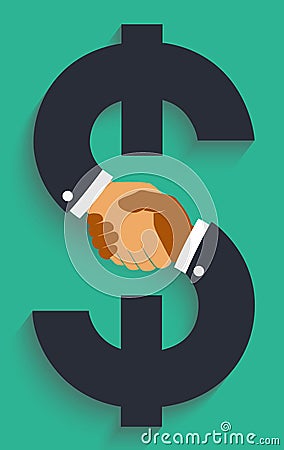 Vector icon handshake on money sign. Vector Illustration