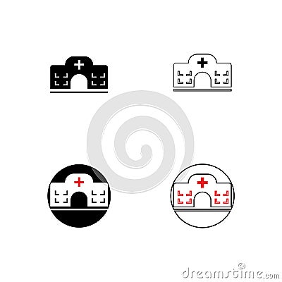 Vector icon of hospital building front silhouette on white background Editorial Stock Photo