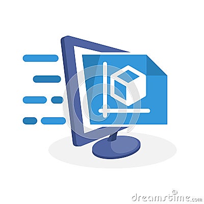 Vector icon illustration with digital media concept about online blueprint planning services Vector Illustration