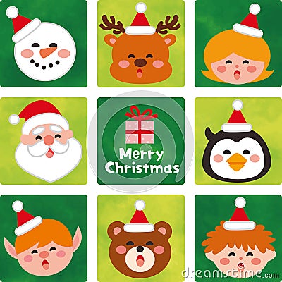 Face of Cute Christmas Characters. Vector Illustration