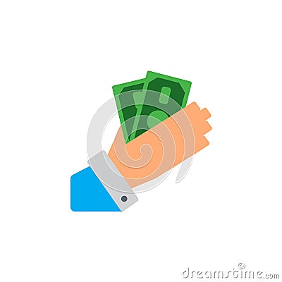 Vector icon or illustration with hand holding cash in material design style Vector Illustration