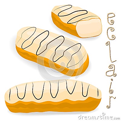 Vector icon illustration logo for cake French eclair. Vector Illustration