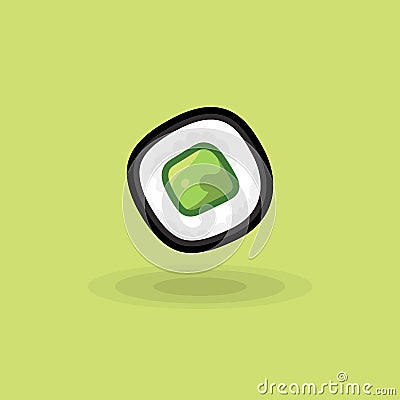 Vector icon japanese fresh roll with cucumber isolated. Roll rice and avocado Vector Illustration