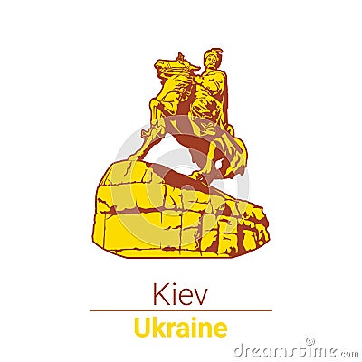 Vector icon. Kiev. Ukraine. The monument to Bogdan Khmelnitsky on horseback Editorial Stock Photo