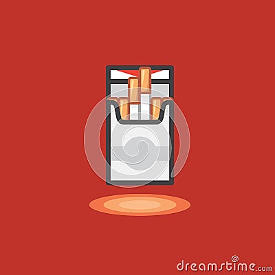 Vector icon in line work style of pack cigarettes on red background Vector Illustration