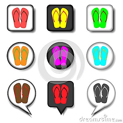 Vector icon logo for set symbols summer slippers sandal flip flo Vector Illustration