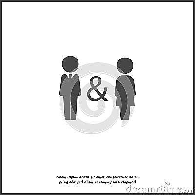 Vector icon of man and woman. Family symbol of proximity, support, compatibility. Joint life, life and work of men and women. Vector Illustration