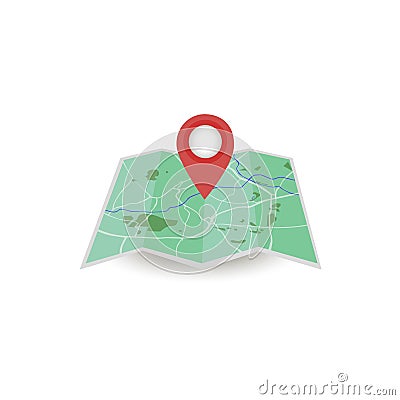 Vector icon. Map of the city. Point on the map. Pin and GPS navigator. Flat style Vector Illustration