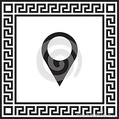 Vector icon map Icons markers. in a frame with a Greek ornament Stock Photo