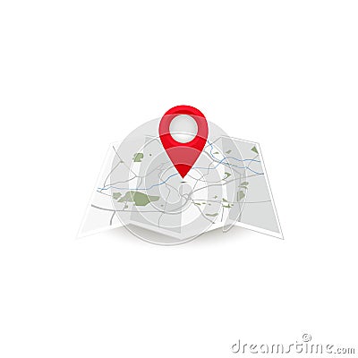 Vector icon. Map of the world. Point on the . Pin and the distance, GPS navigator . Flat style Vector Illustration