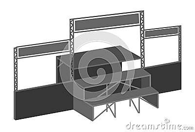 Vector icon of metal collapsible portable outdoor stage. Isometric clipart of the metal structure for concerts, events, symbol for Vector Illustration