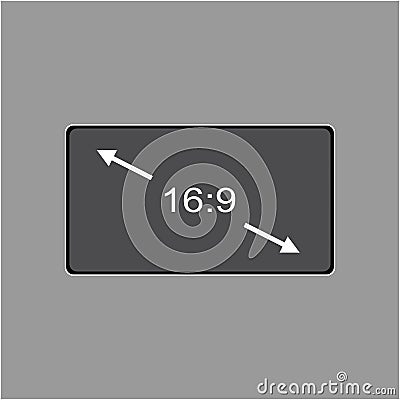 Aspect ratio 16:9 widescreen tv sign icon. Monitor symbol. Report document, information and check tick icons. Currency Vector Illustration