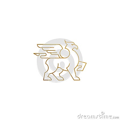 Vector icon of mythical griffin hand drawn with thin lines Vector Illustration