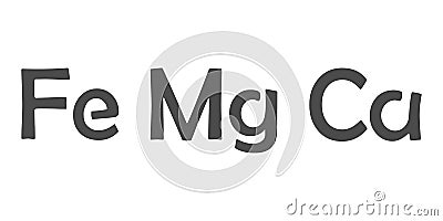 Vector Icon of the Periodic Table of Mendeleev - Ca, Fe, Mg. Chemical element Ca with atomic mass designation, Electronic Stock Photo