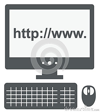 Vector icon of personal computer with http www address on the sc Cartoon Illustration