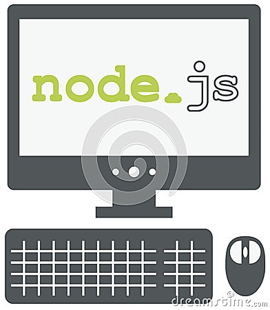 Vector icon of personal computer with node js title on the scree Cartoon Illustration