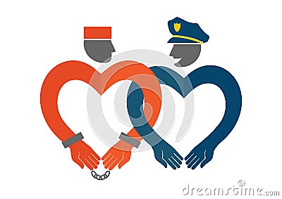 Vector icon of a policeman and a prisoner. Vector Illustration