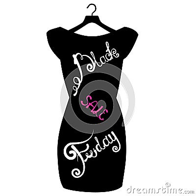 Vector icon poster little black dress - Black Friday. Black Friday lettering on the fashionable black dress Vector Illustration