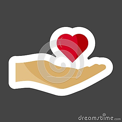 Vector icon of a red hand holding a heart. Flat design of the h Vector Illustration