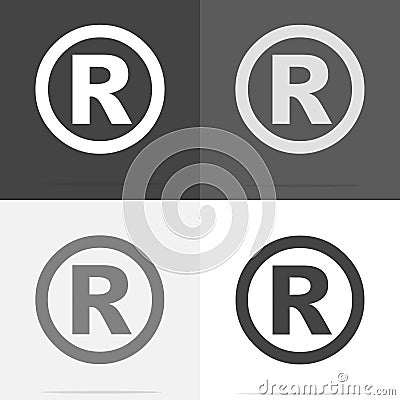 Vector icon Registered Sign. Set of registered sign icon on whi Vector Illustration