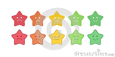 Vector icon set of the colorful star shaped emoticons with different mood. Smiles with five emotions: dissatisfied, sad, Stock Photo