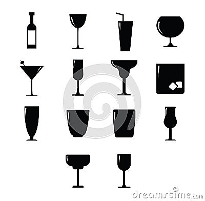 Vector icon set for drink glasses Vector Illustration