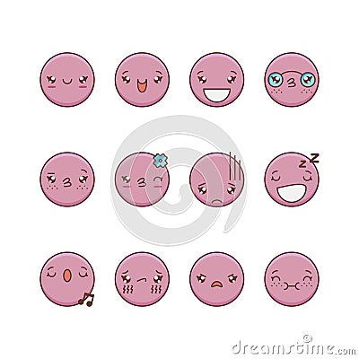 Vector icon set of emoticons. Cartoon Illustration