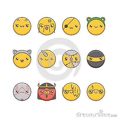 Vector icon set of emoticons. Cartoon Illustration