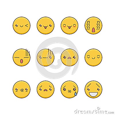 Vector icon set of emoticons. Cartoon Illustration