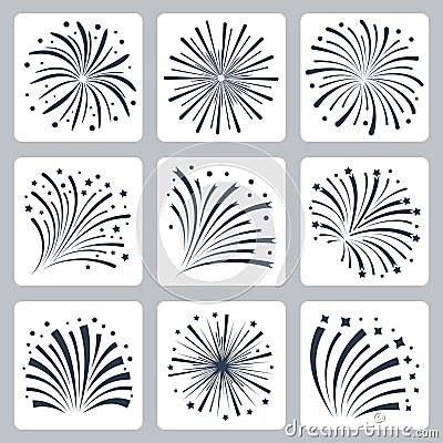 Vector Icons of Fireworks Explosion Silhouettes Vector Illustration