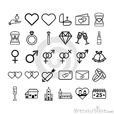 Vector icon set of wedding and engagement Stock Photo