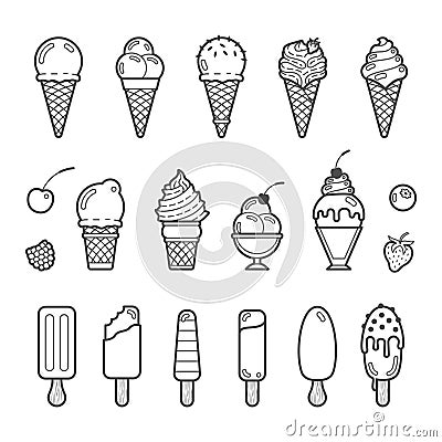 Vector icon set of yummy ice cream Vector Illustration