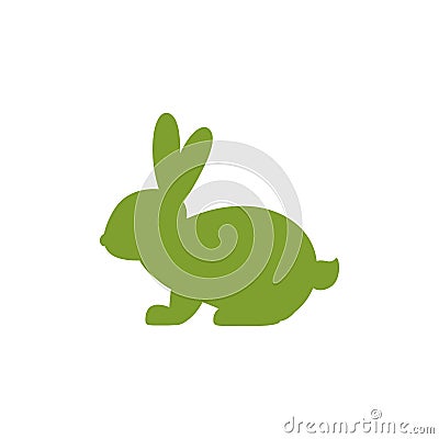 Vector icon with silhouette of sitting rabbit. Green summer bunny with cute long oval ears Stock Photo