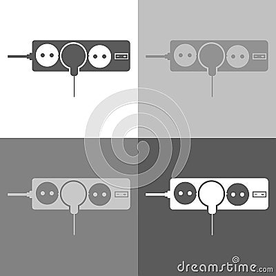 Vector icon sockets and plugs. An extension cord the socket. Vector icon set on white-grey-black color Vector Illustration