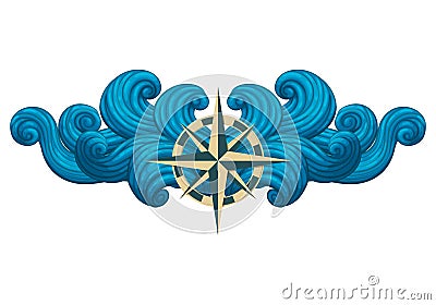 Rose of the winds with symmetrical waves isolated on white background. Vector Illustration