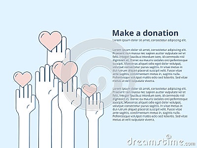 Vector Icon Style Illustration Card or Poster Template with Charity and Fundraising Objects. Volunteer Poster. Vector Illustration