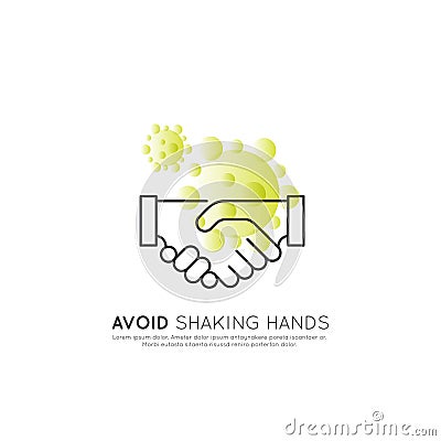 Vector Icon Style Illustration Web Badge of Hand Shake Greeting, Corona Virus Spread Prevention Method Stock Photo