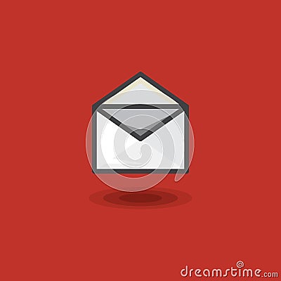 Vector icon in style linework message in open letter envelope on red background. Vector Illustration