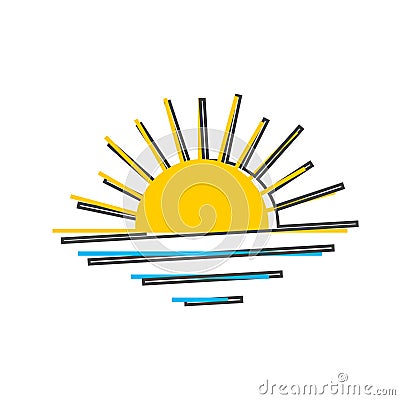 Vector icon sunset, sunrise cartoon style on white isolated background Vector Illustration