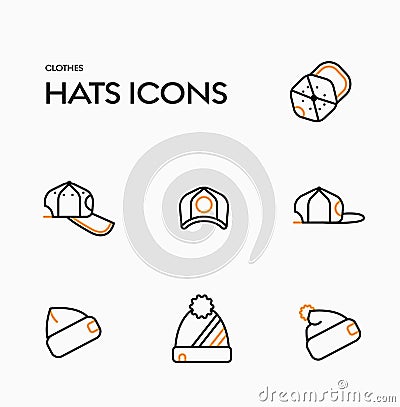 Vector icon templates of winter hats and summer caps Vector Illustration